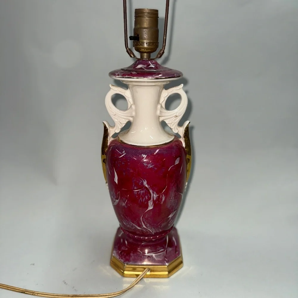Vintage Ceramic Table Lamp with Purple and Gold Accents - Picture 2 of 2